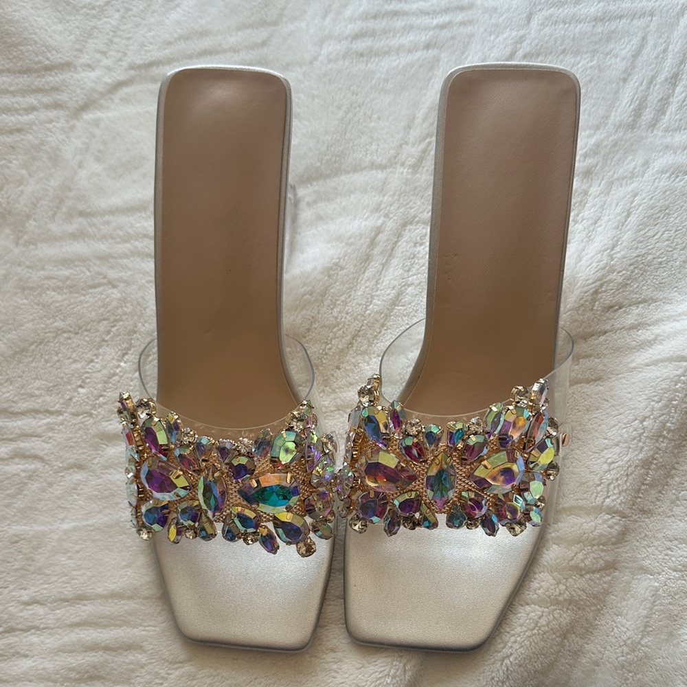 Embellished Silver Women's Mules